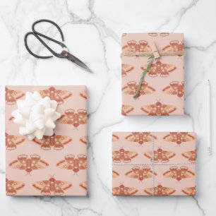 Mystic Moth Pattern on Blush Pink Wrap Wrapping Paper Sheet