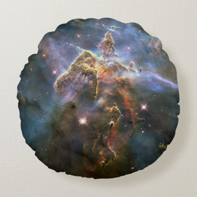 Mystic Mountain in Carina Nebula Hubble Space Round Cushion (Front)