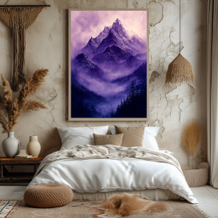 Mystic Mountain Peaks in Monochrome Purple Poster