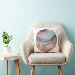Mystic Mountain Serenity Watercolor Cushion