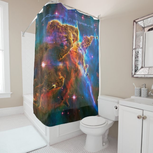 Mystic Mountain, Showering in Starshine Shower Curtain (In Situ)