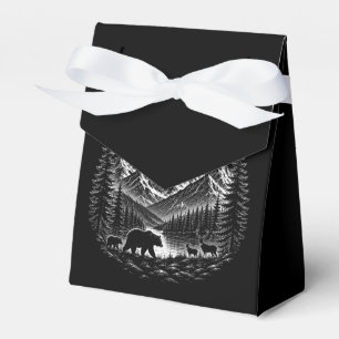 Mystic Mountain Wilderness Night Linocut Style Favour Box