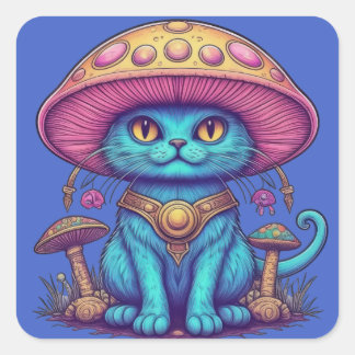 Mystic Mushroom Cat Square Sticker