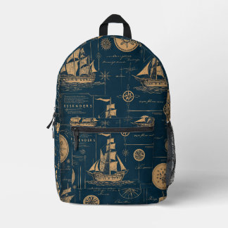 Mystic Navigator – Vintage Map & Compass Design Printed Backpack