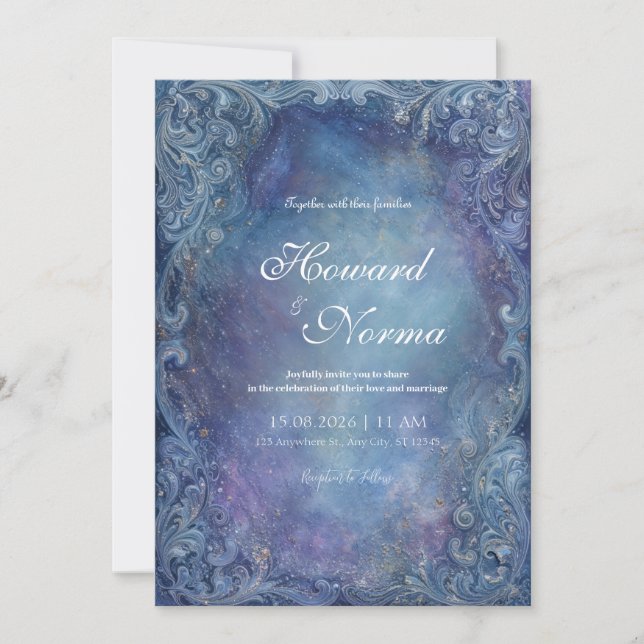 Mystic Nebula Blue Wedding Invitation (Front)