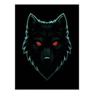 Mystic Neon Wolf Design Poster