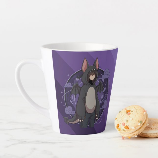 Mystic Night Bat Character Art Latte Mug (In Situ)