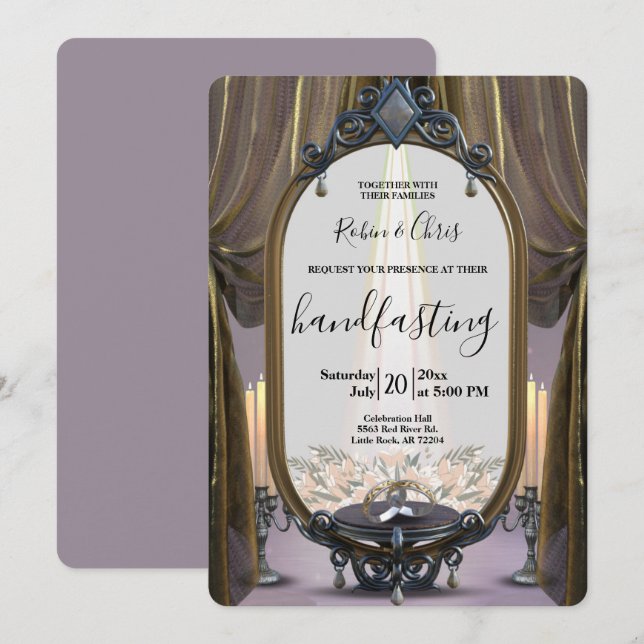 Mystic Night Gold Drapes Handfasting Invitation (Front/Back)