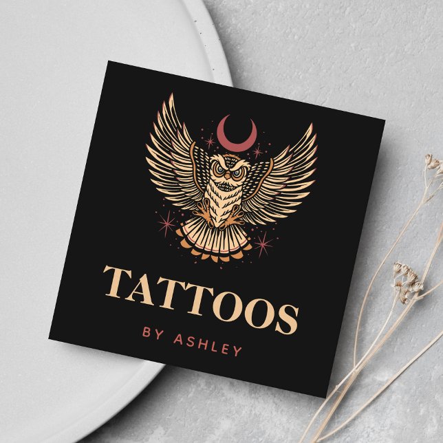 Mystic Night Owl Tattoo Artist Studio Social Media Square Business Card (Creator Uploaded)