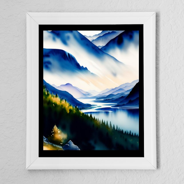 Mystic Nordic Lake Watercolor Art Print (Creator Uploaded)