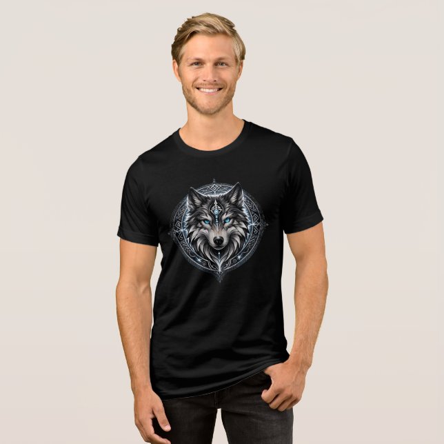 Mystic Nordic Wolf | Blue Eye Sacred Wolf T-Shirt Tri-Blend Shirt (Front Full)