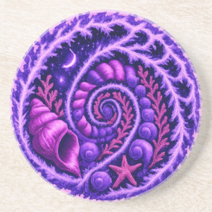 Mystic Ocean Spiral Galaxy Shell Art Purple Cosm Coaster
