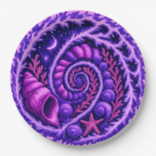 Mystic Ocean Spiral Galaxy Shell Art Purple Cosm Paper Plate