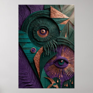Mystic Oracle Eyes Relief - 3D Emerald Violet Poster