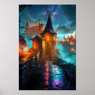 Mystic Outlands Neon Cyberpunk City Sci-Fi Poster