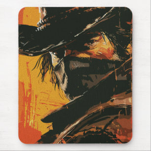 Mystic Outlaw: Fiery Western Stare Mouse Pad