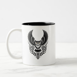 Mystic Owl Illustration Design Two-Tone Coffee Mug