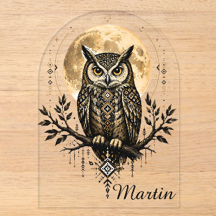 Mystic Owl Under the Full Moon – Amazigh Tribal Wi Acrylic Invitations