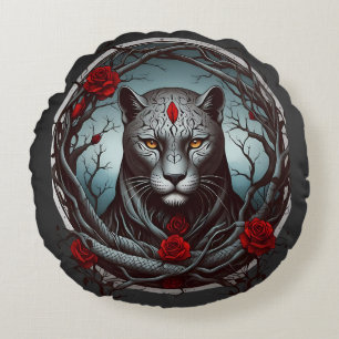Mystic Panther or Enchanted Beast Round Cushion