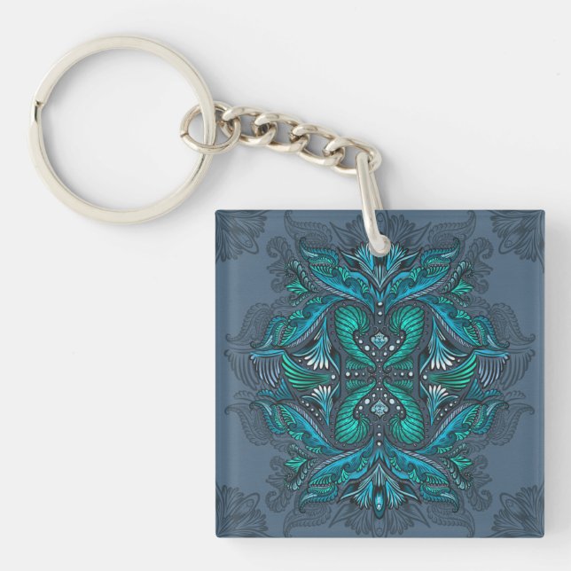 Mystic Peacock Feathers  Key Ring (Front)
