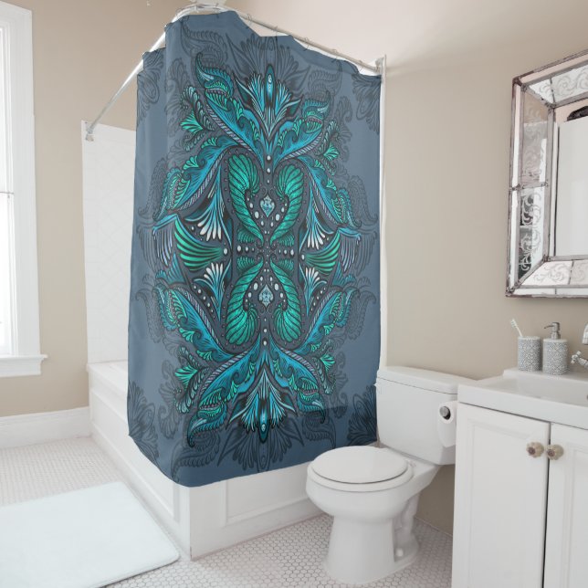 Mystic Peacock Feathers  Shower Curtain (In Situ)