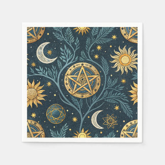 Mystic Pentagram, Moon & Sun Celestial Magic Art Napkin