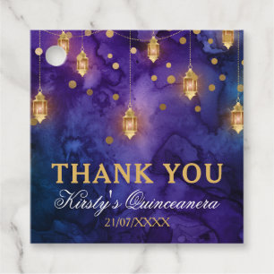 Mystic Purple Blue Lanterns Bokeh Quinceanera Favour Tags