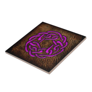 Mystic purple celtic knot on leather ceramic tile
