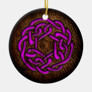 Mystic purple celtic knot on leather ceramic tree decoration