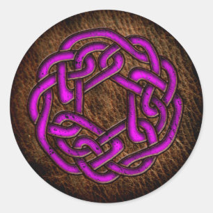 Mystic purple celtic ornament on leather classic round sticker