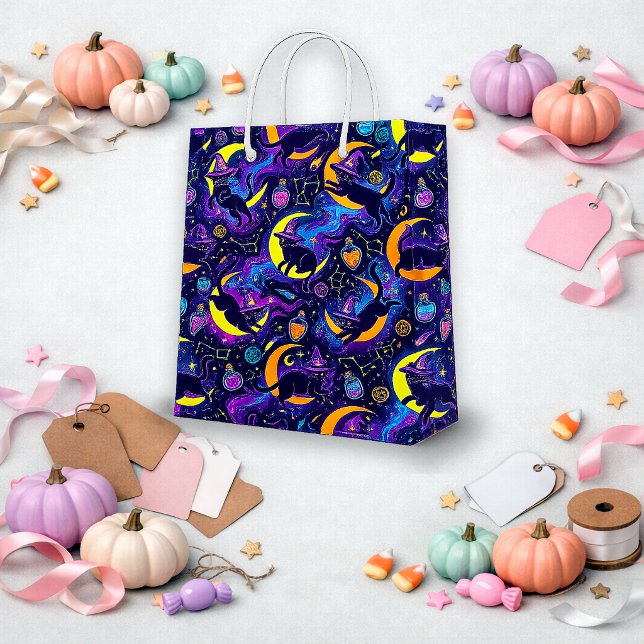Mystic Purple Galaxy Witch Cat Medium Gift Bag (Creator Uploaded)