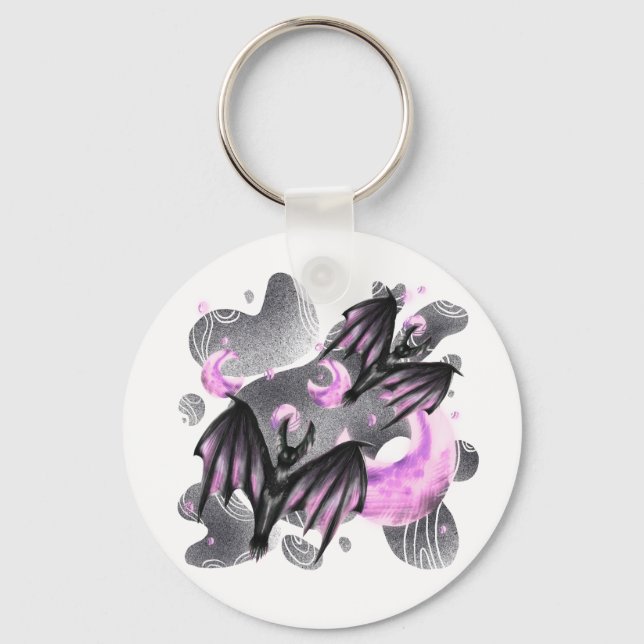 Mystic Purple Moon Bat Keychain (Front)