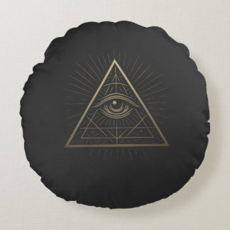 Mystic Pyramid — Eye of Providence Emblem Round Cushion