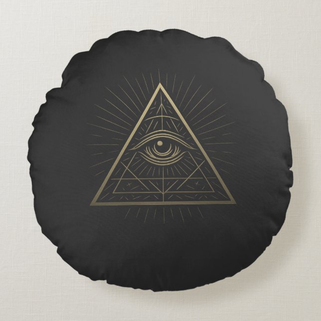 Mystic Pyramid — Eye of Providence Emblem Round Cushion (Front)
