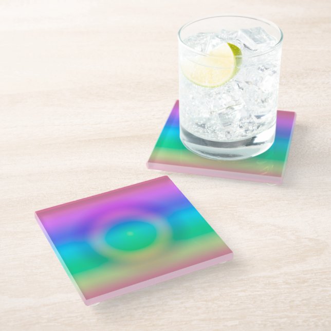 Mystic Rainbow Eye Ombre  Glass Coaster (Angled)