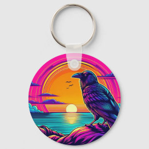 Mystic Raven at Psychedelic Sunset – Ocean View Ar Key Ring