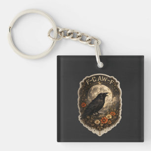 Mystic Raven Under Moon Dark Celestial Aesthetic Key Ring