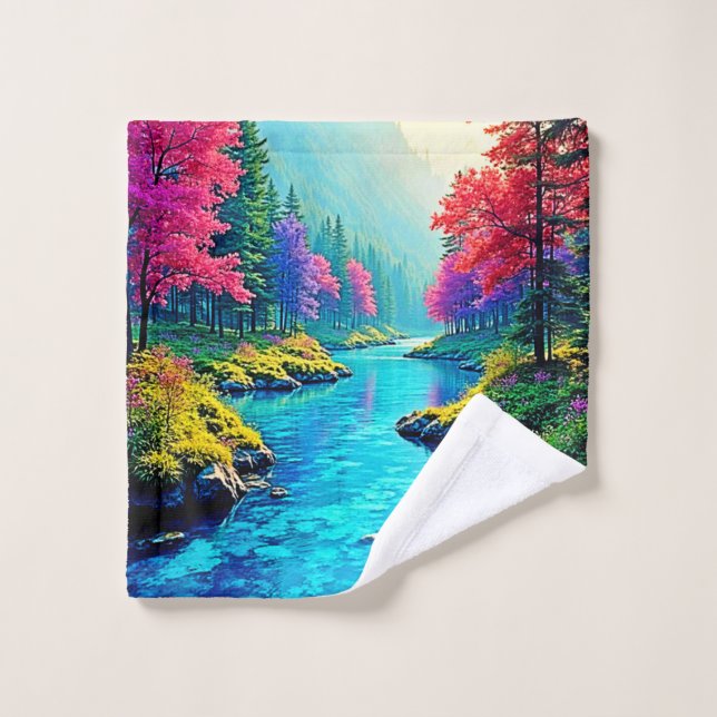 Mystic River Dreamy Forest Path Design Bath Towel Set (Wash Cloth)