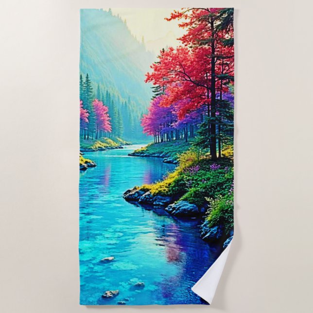 Mystic River Dreamy Forest Path Design Beach Towel (Front)