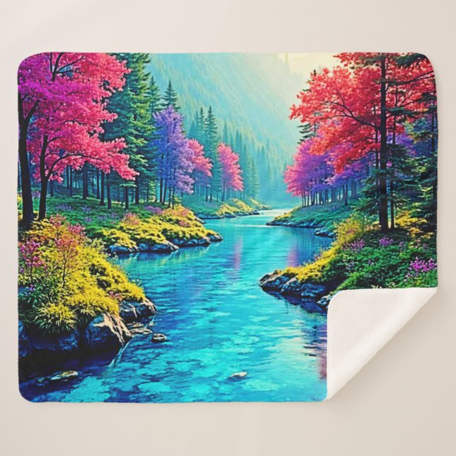 Mystic River Dreamy Forest Path Design Sherpa Blanket (Front (Horizontal))
