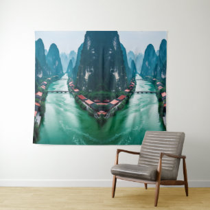 Mystic River Valley -Karst Mountain Serenity Tapestry