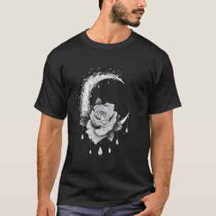 mystic rose in front of moon occult gothic simple T-Shirt