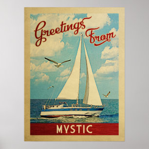 Mystic Sailboat Vintage Travel Connecticut Poster
