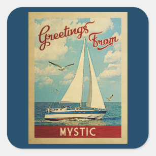 Mystic Sailboat Vintage Travel Connecticut Square Sticker