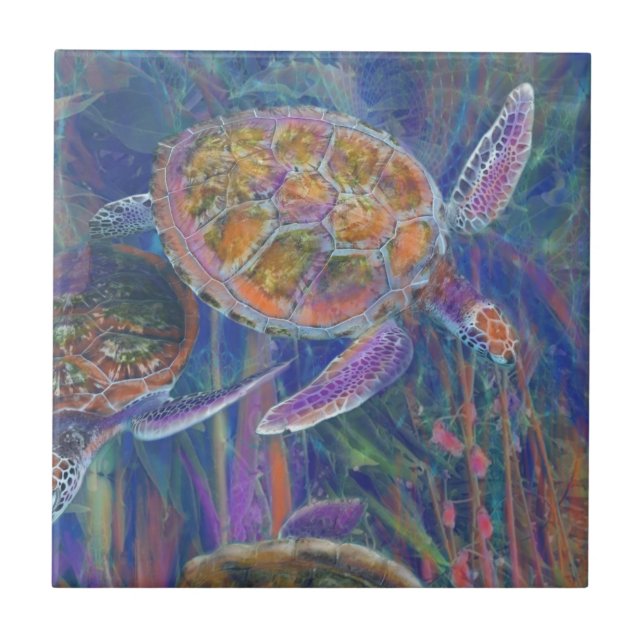 Mystic Sea Turtles Ceramic Tile (Front)