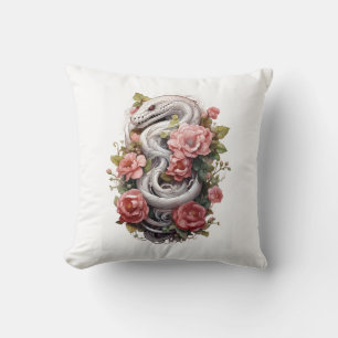 🐍✨ Mystic Serpent Floral Throw Pillow ✨🌹