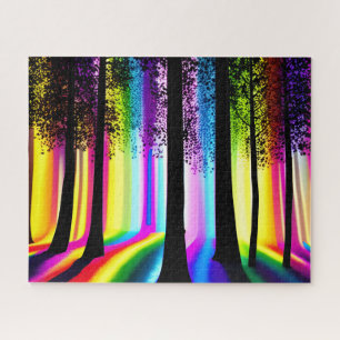 Mystic Silhouettes in Enchanted Rainbow Forest Jigsaw Puzzle