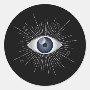 Mystic Silver & Blue Evil Eye Nazar Mati on Black Classic Round Sticker