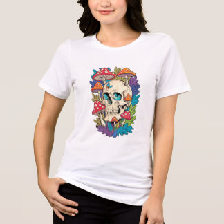 Mystic Skull & Mushroom Women's White T-Shirt Tri-Blend Shirt