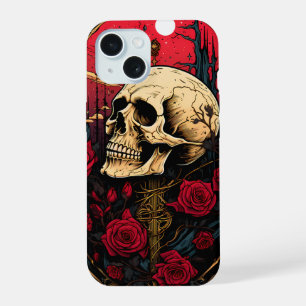 Mystic Skull Red Roses on Skeleton Dark Academia iPhone 15 Case